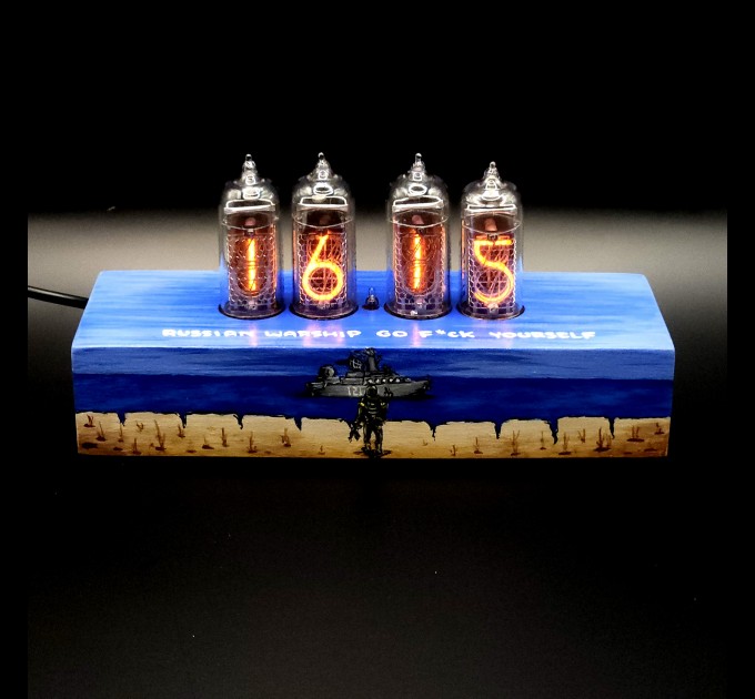 Authentic Handpainted Patriotic Ukrainian Collection Nixie Tube Clock Russian Warship Go F**K Yourself