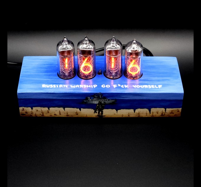 Authentic Handpainted Patriotic Ukrainian Collection Nixie Tube Clock Russian Warship Go F**K Yourself