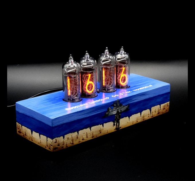 Authentic Handpainted Patriotic Ukrainian Collection Nixie Tube Clock Russian Warship Go F**K Yourself