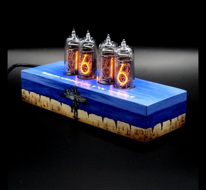 Authentic Handpainted Patriotic Ukrainian Collection Nixie Tube Clock Russian Warship Go F**K Yourself