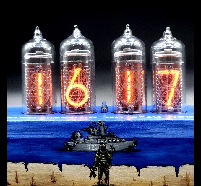 Authentic Handpainted Patriotic Ukrainian Collection Nixie Tube Clock Russian Warship Go F**K Yourself